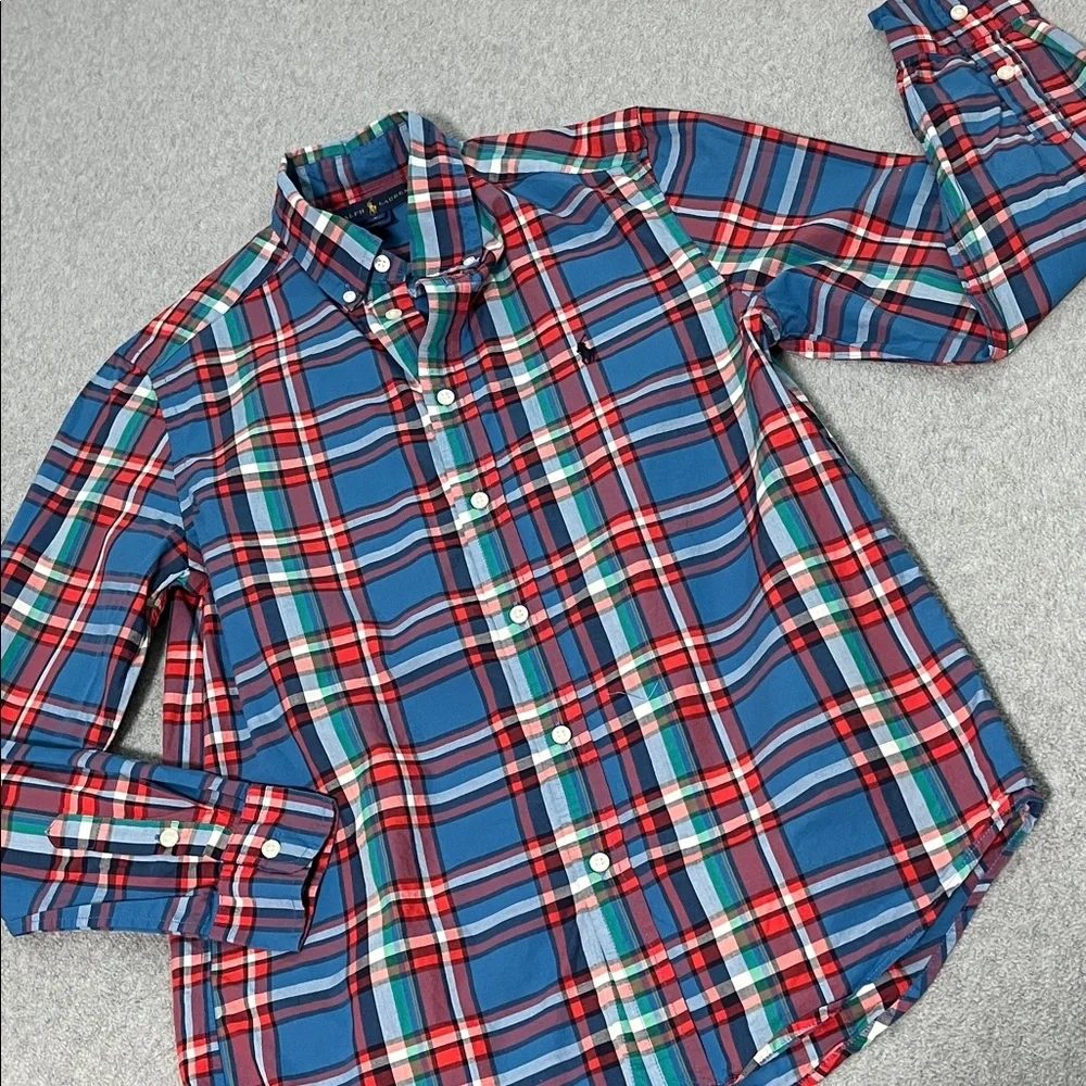 Ralph Lauren Boys Button Shirt Large Plaid Cotton Longsleeve